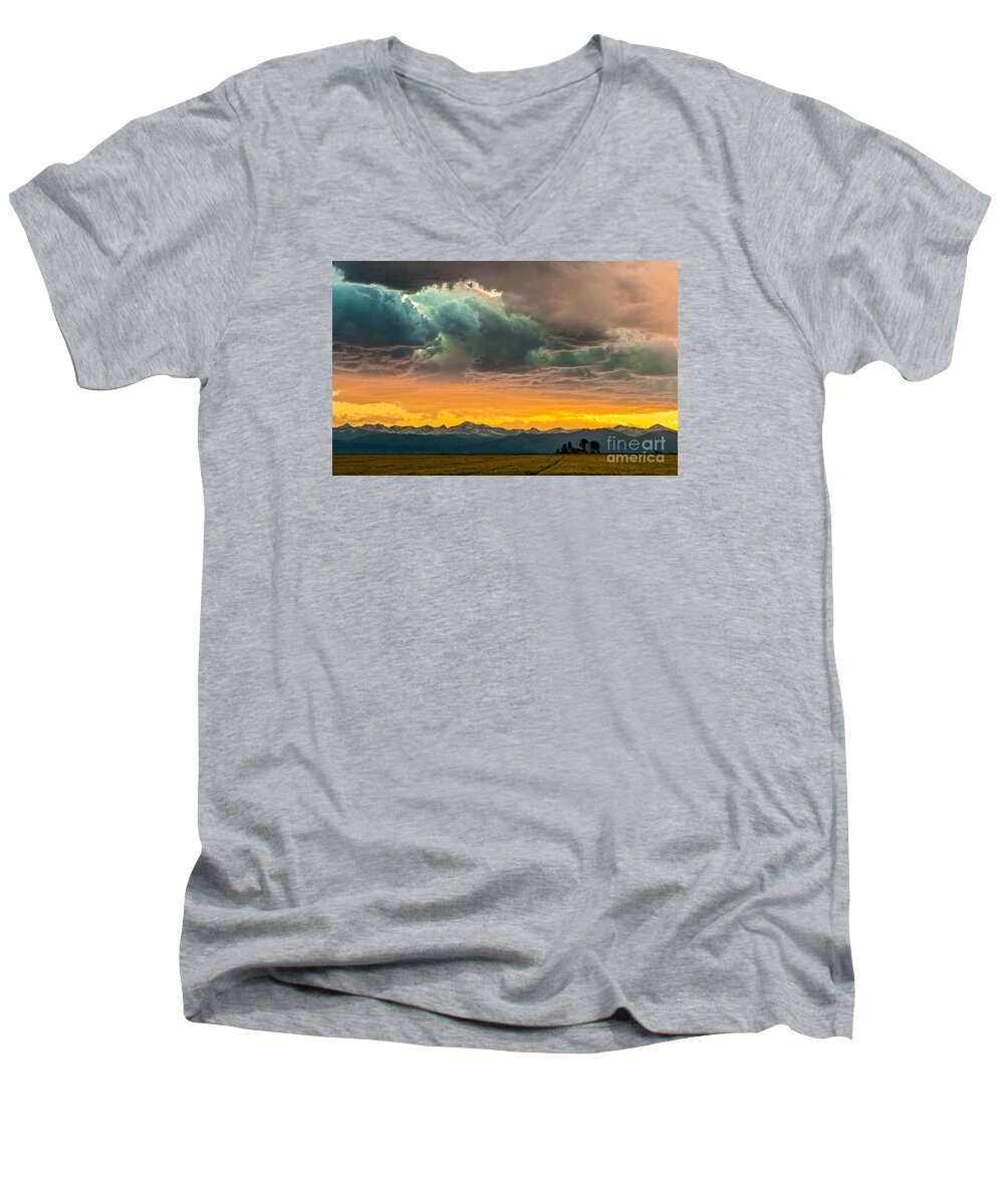  Men's V-Neck T-Shirt featuring the photograph Rolling Sunset by Greg Summers