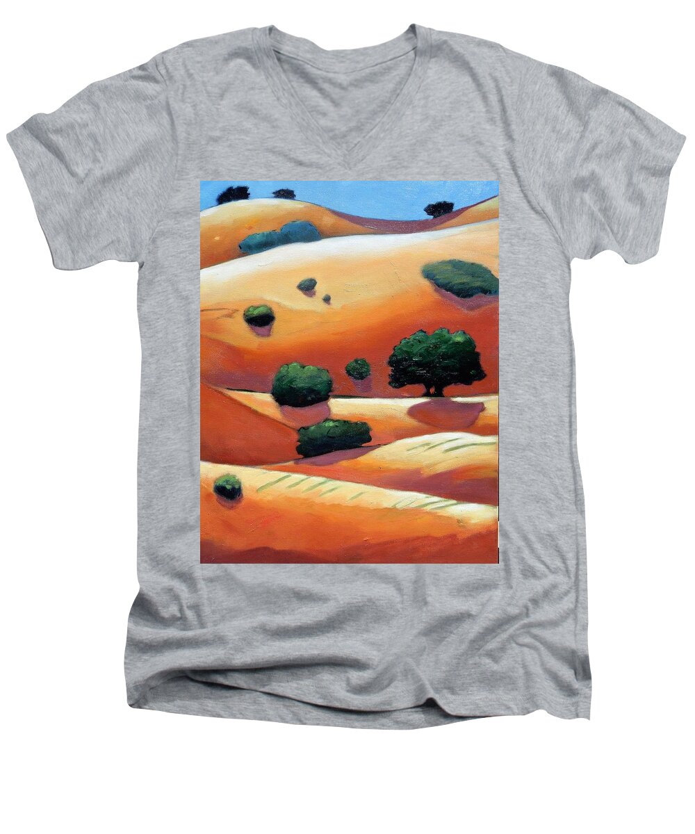 California Men's V-Neck T-Shirt featuring the painting Rolling Trip panel III by Gary Coleman