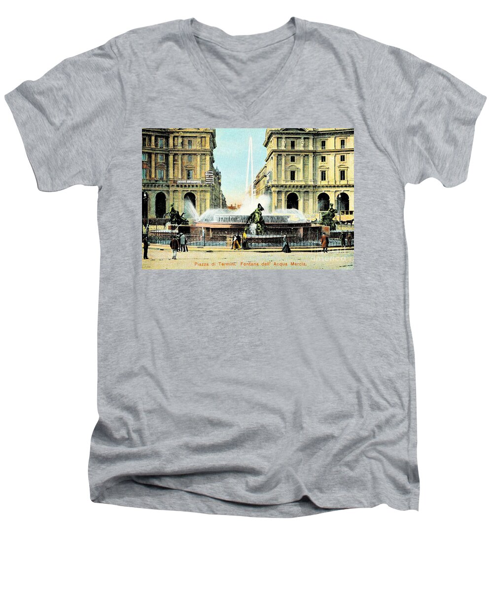  Men's V-Neck T-Shirt featuring the photograph Roma 1900 Piazza di Termini by Heidi De Leeuw