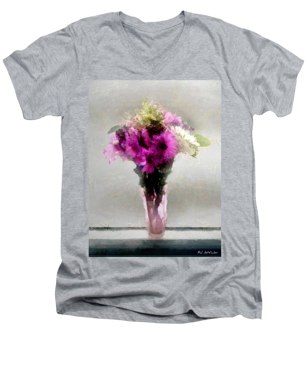 Flowers Men's V-Neck T-Shirt featuring the painting Romance in Dove Grey by RC DeWinter