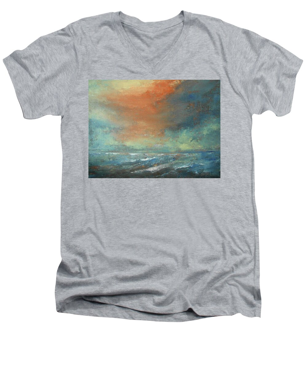 Abstract Men's V-Neck T-Shirt featuring the painting Romancing Turner by Jane See