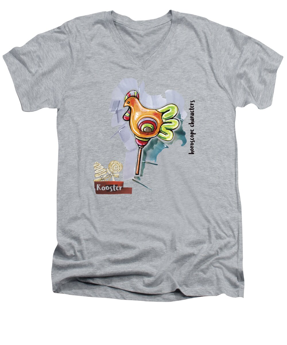 Zodiac Men's V-Neck T-Shirt featuring the drawing Rooster Horoscope by Ariadna De Raadt