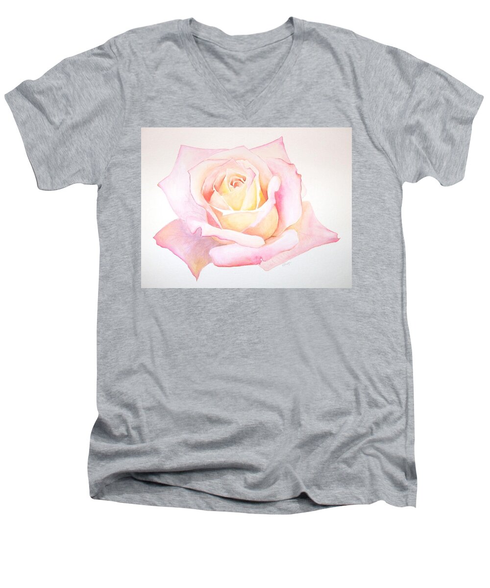 Realism Men's V-Neck T-Shirt featuring the painting Rose by Emily Page