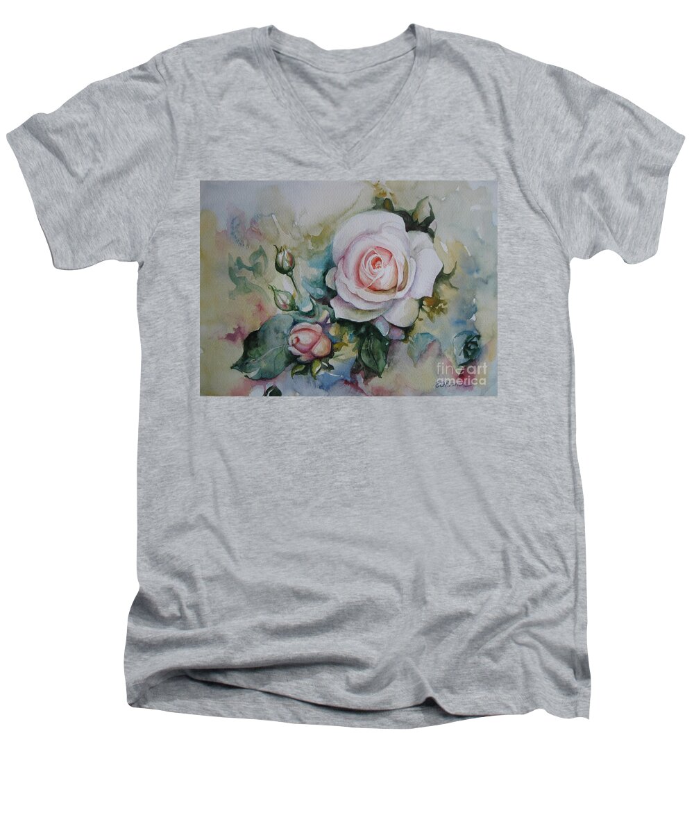 Rose Men's V-Neck T-Shirt featuring the painting Roses by Elena Oleniuc