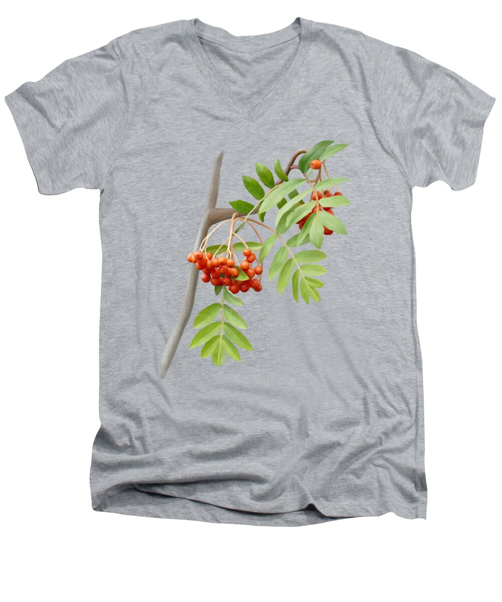 Rowan Men's V-Neck T-Shirt featuring the painting Rowan Tree by Ivana Westin