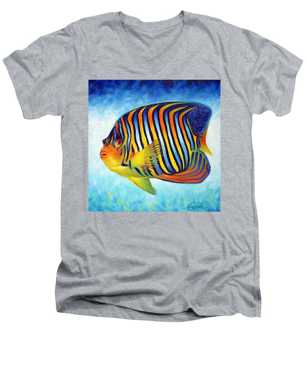 Royal Angelfish Men's V-Neck T-Shirt featuring the painting Royal Queen Angelfish by Nancy Tilles