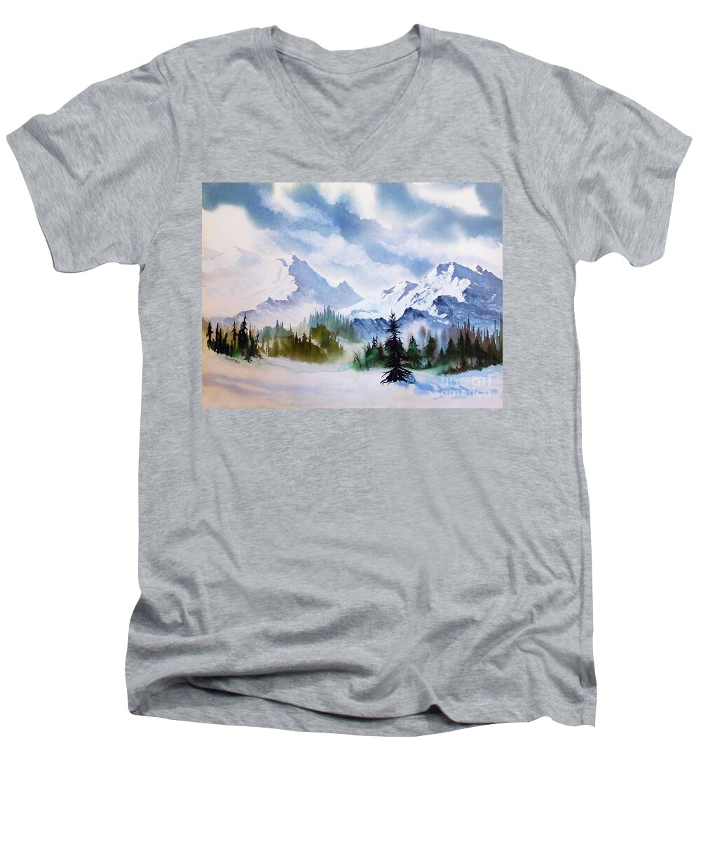 Rugged Wild Men's V-Neck T-Shirt featuring the painting Rugged Wild by Teresa Ascone