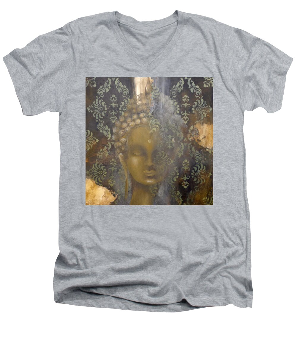 Buddha Men's V-Neck T-Shirt featuring the painting Ruined Palace Buddha by Dina Dargo