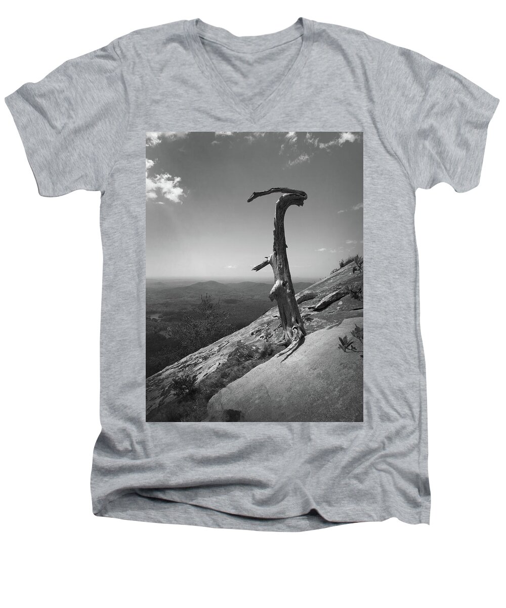 Kelly Hazel Men's V-Neck T-Shirt featuring the photograph Ruins of a Tree at Table Rock Trail Overlook TWO by Kelly Hazel