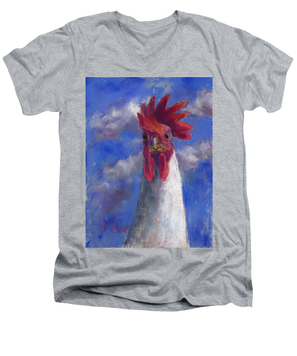 Chicken Art Men's V-Neck T-Shirt featuring the pastel Ruler of the Roost by Billie Colson