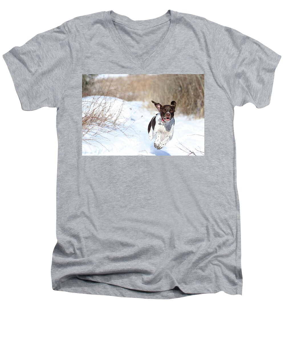 German Shorthaired Pointer Men's V-Neck T-Shirt featuring the photograph Run Millie Run by Brook Burling