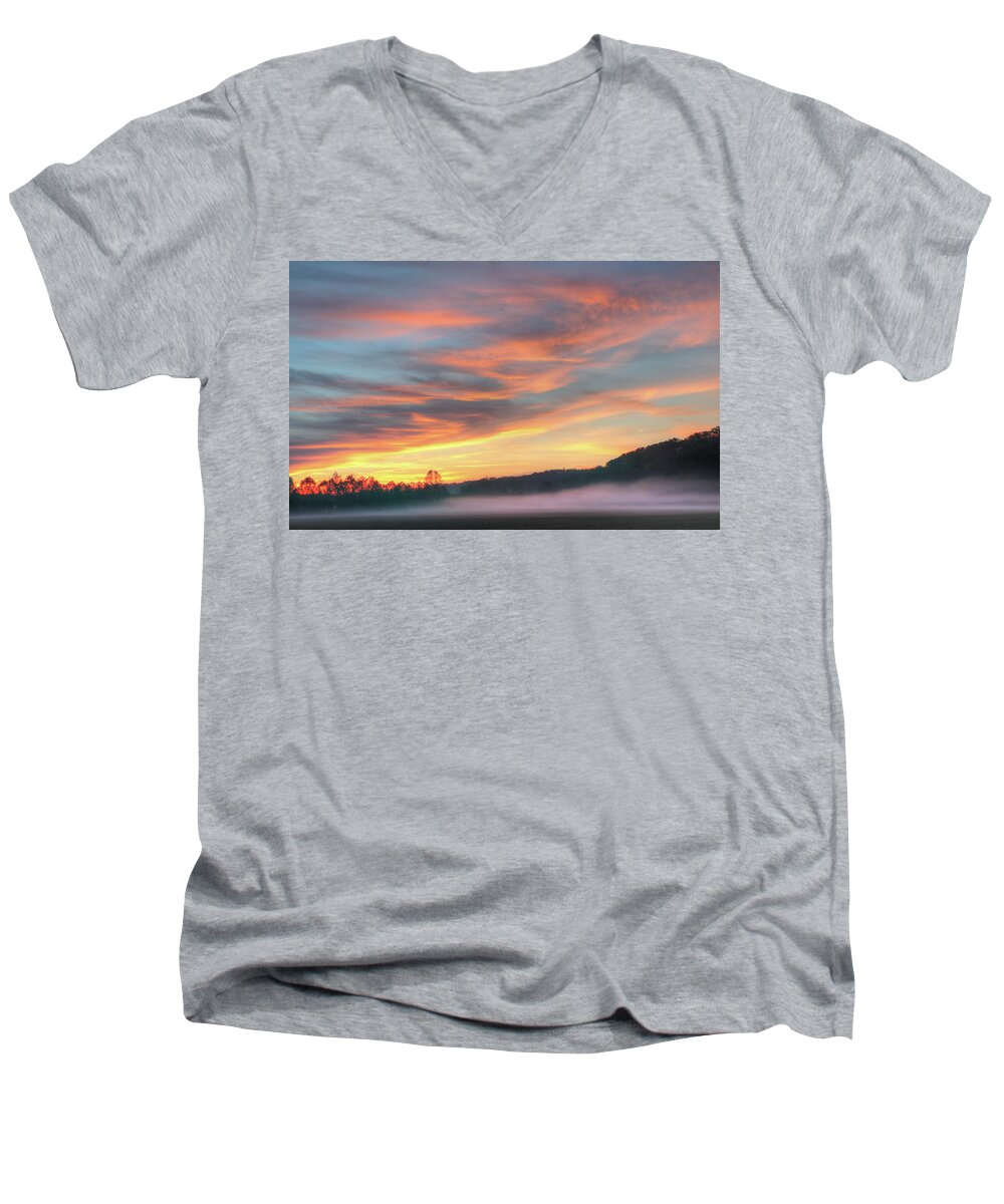 Missouri Men's V-Neck T-Shirt featuring the photograph Rural Missouri Sunrise by Harold Rau