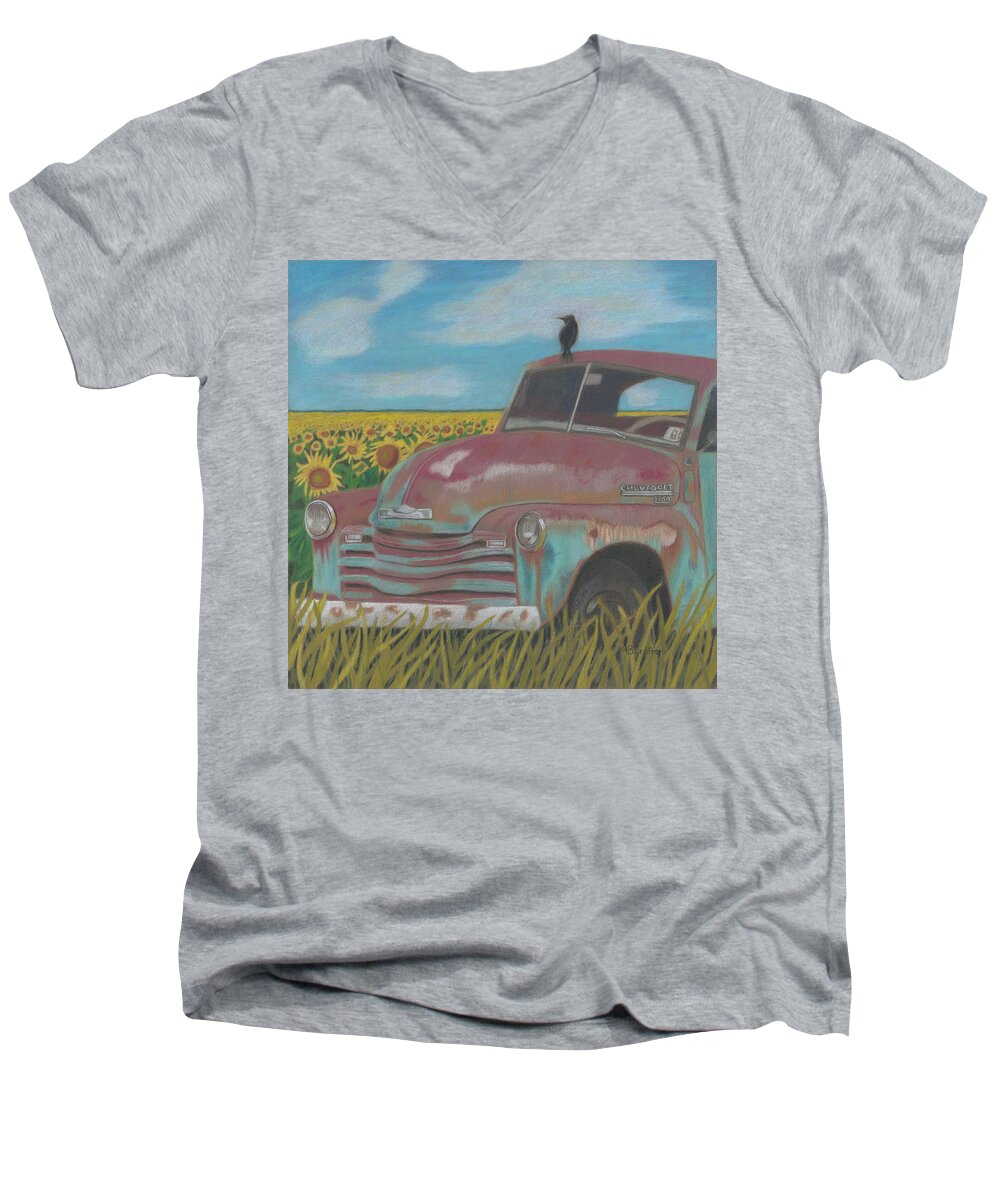 Old Truck Men's V-Neck T-Shirt featuring the painting Rust and Gold by Arlene Crafton
