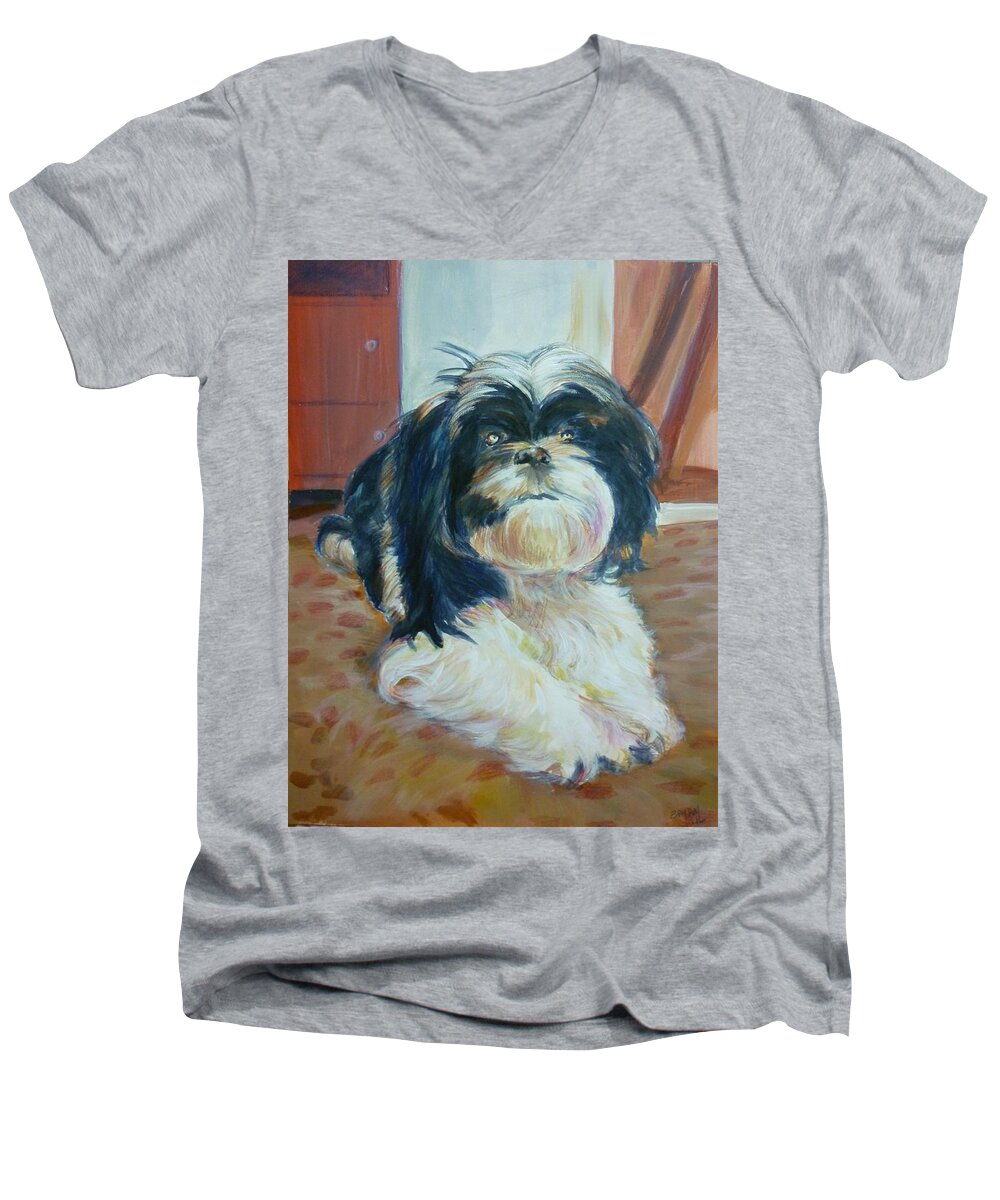 Dog Men's V-Neck T-Shirt featuring the painting Sadie by Bryan Bustard