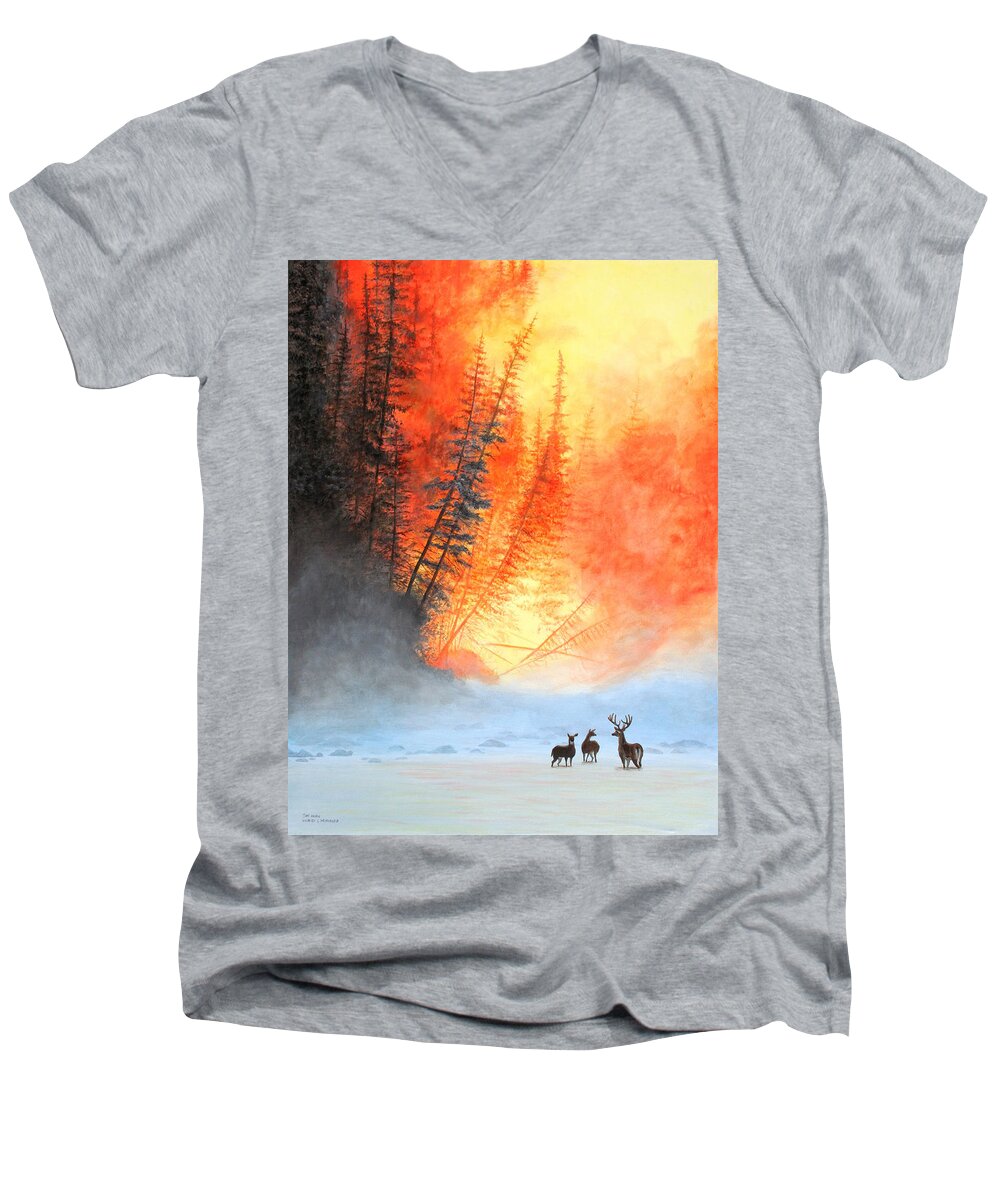 Forest Men's V-Neck T-Shirt featuring the painting Safe Haven by Wilfrido Limvalencia