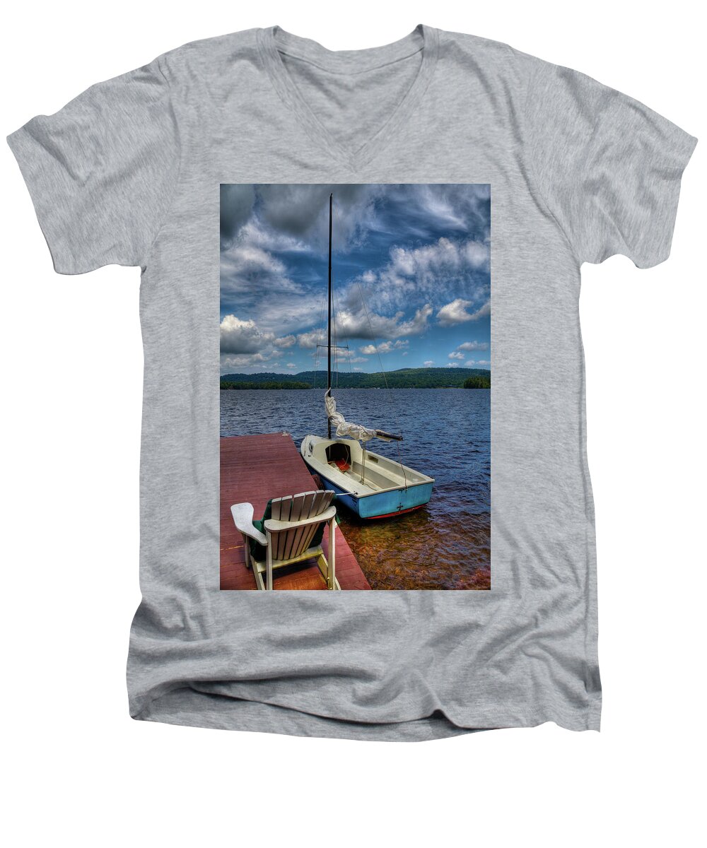 Sailboat On First Lake Men's V-Neck T-Shirt featuring the photograph Sailboat on First Lake by David Patterson