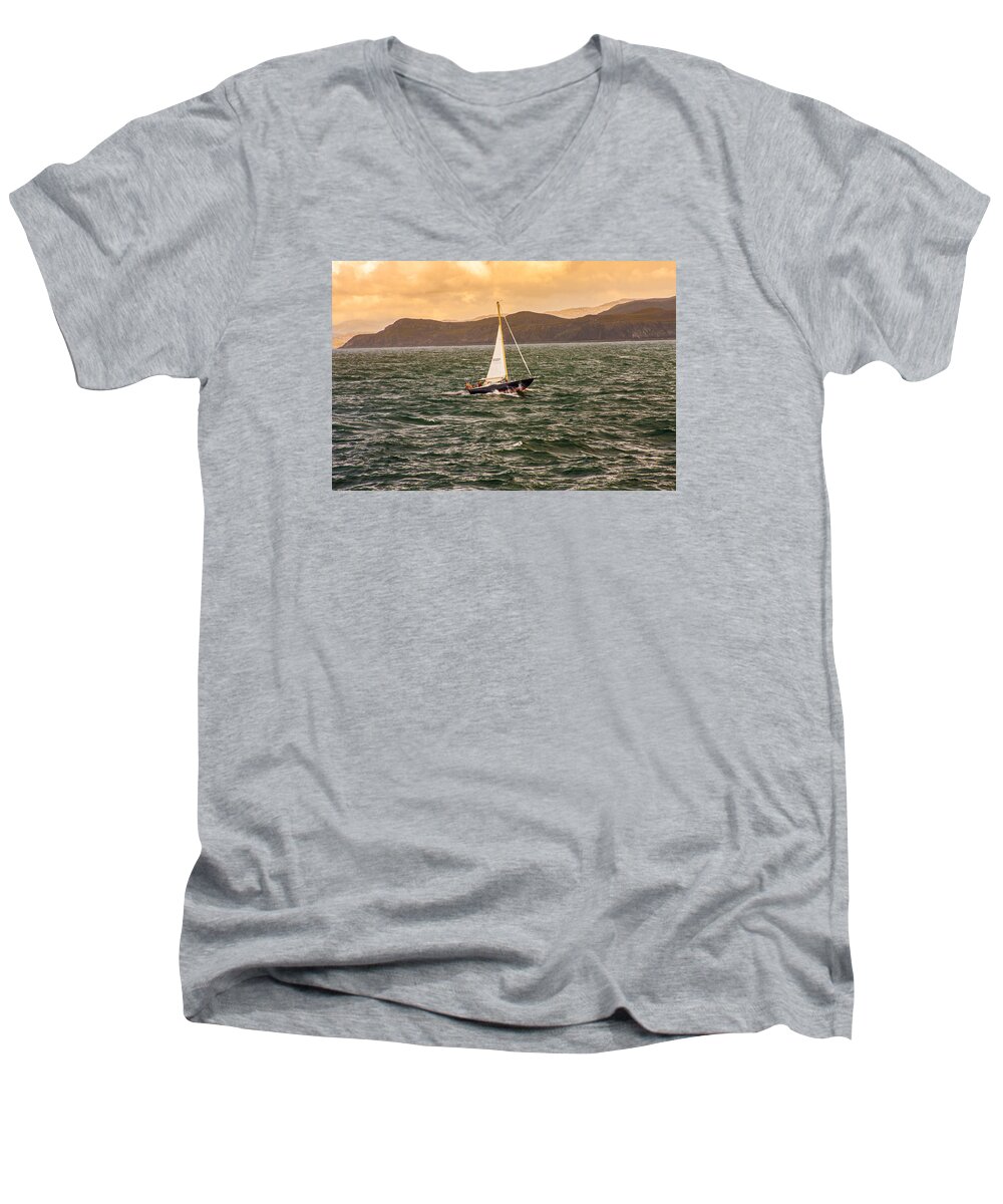 Sailing Men's V-Neck T-Shirt featuring the photograph Sailing Outer Hebrides by Kathleen McGinley