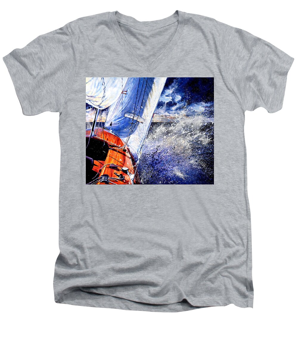 Sailboat Painting Men's V-Neck T-Shirt featuring the painting Sailing Souls by Hanne Lore Koehler