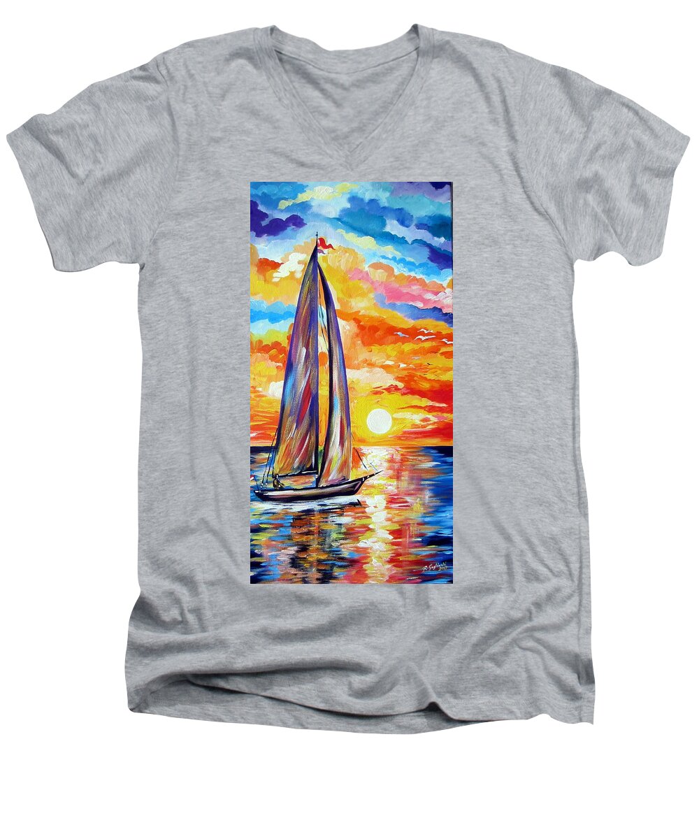 Sails Men's V-Neck T-Shirt featuring the painting Sailing towards my dreams by Roberto Gagliardi