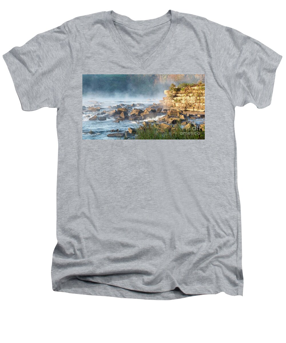 Saluda Men's V-Neck T-Shirt featuring the photograph Saluda River at Daybreak by Charles Hite