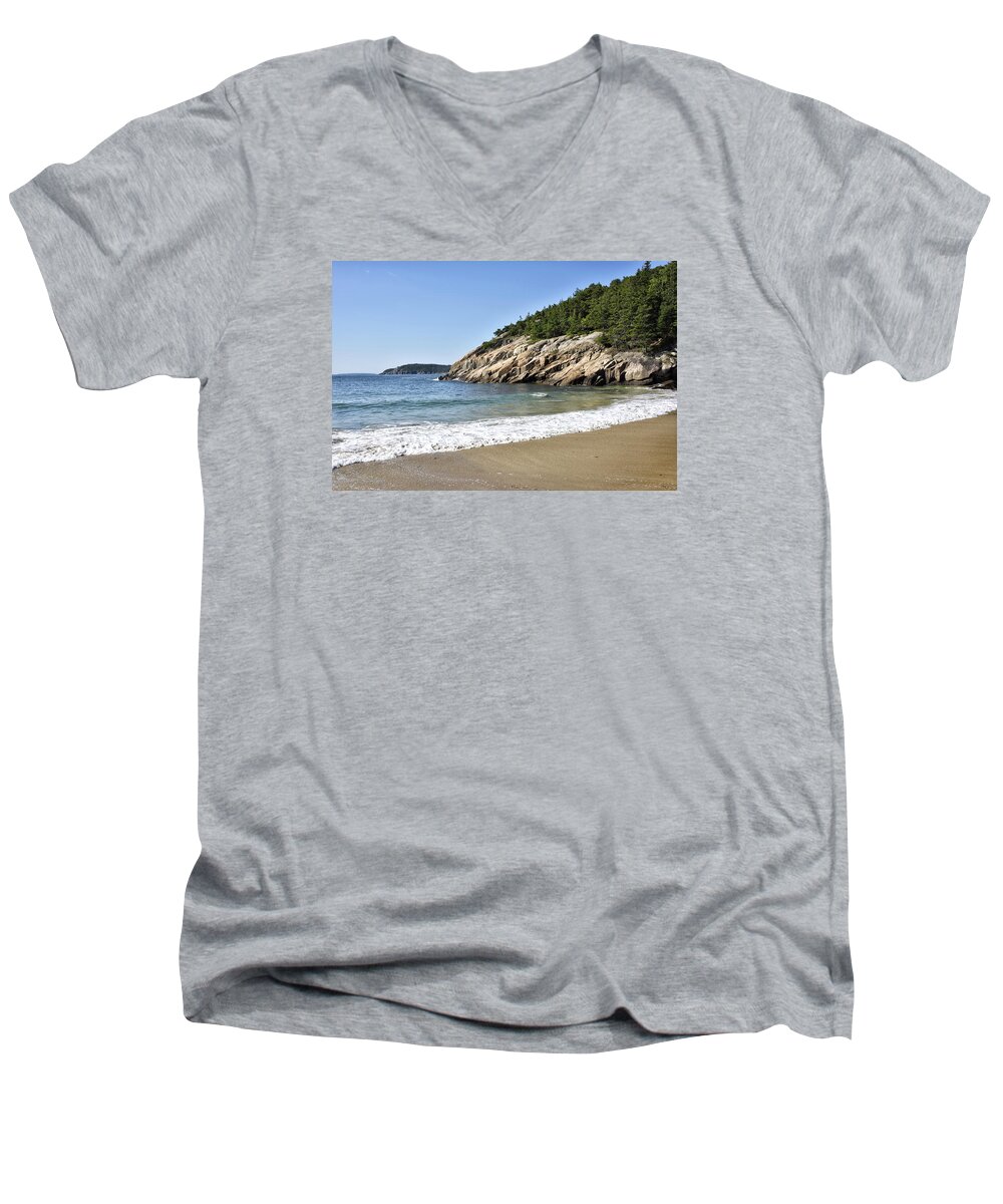sand Beach Men's V-Neck T-Shirt featuring the photograph Sand Beach - Acadia National Park - Maine by Brendan Reals