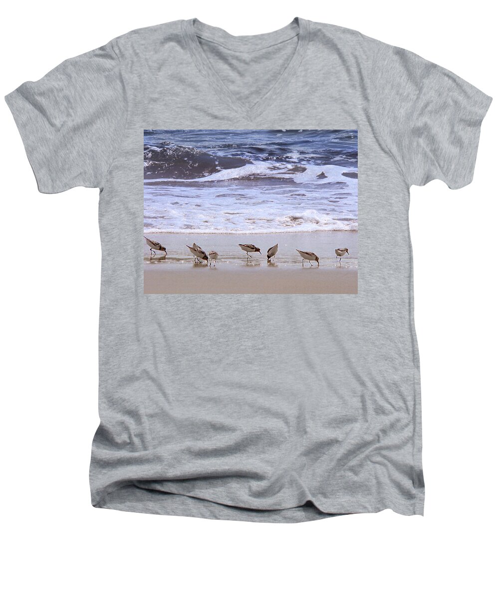 Beach Men's V-Neck T-Shirt featuring the photograph Sand Dancers by Steven Sparks