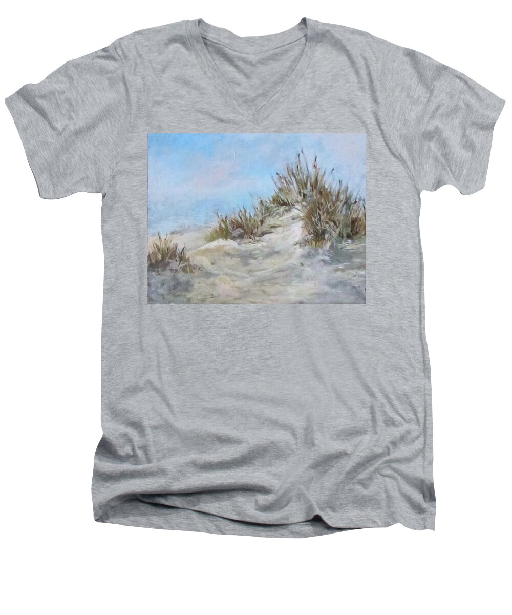 Landscape Men's V-Neck T-Shirt featuring the painting Sand Dunes and Salty Air by Barbara O'Toole