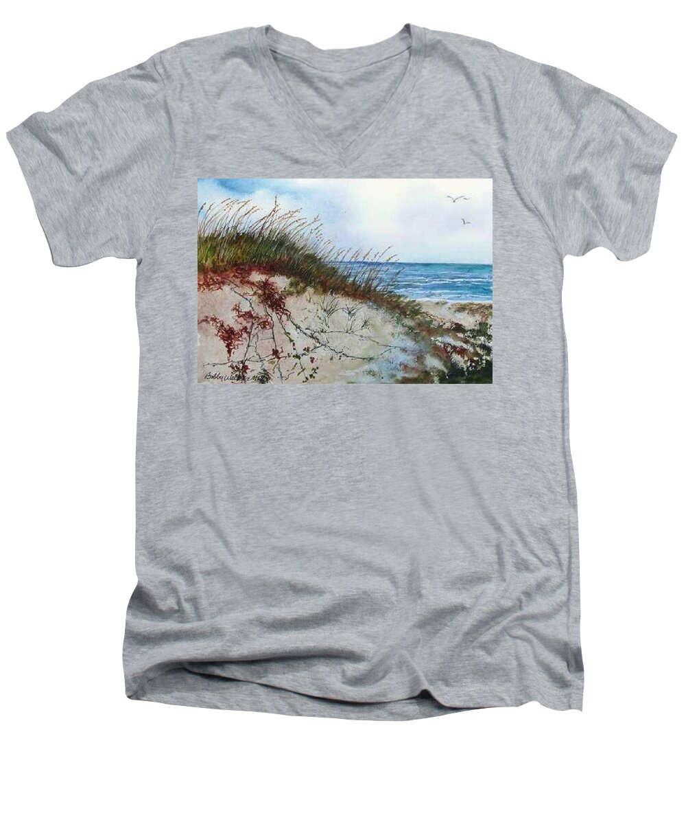  Men's V-Neck T-Shirt featuring the painting Sand Dunes and Sea Oats by Bobby Walters
