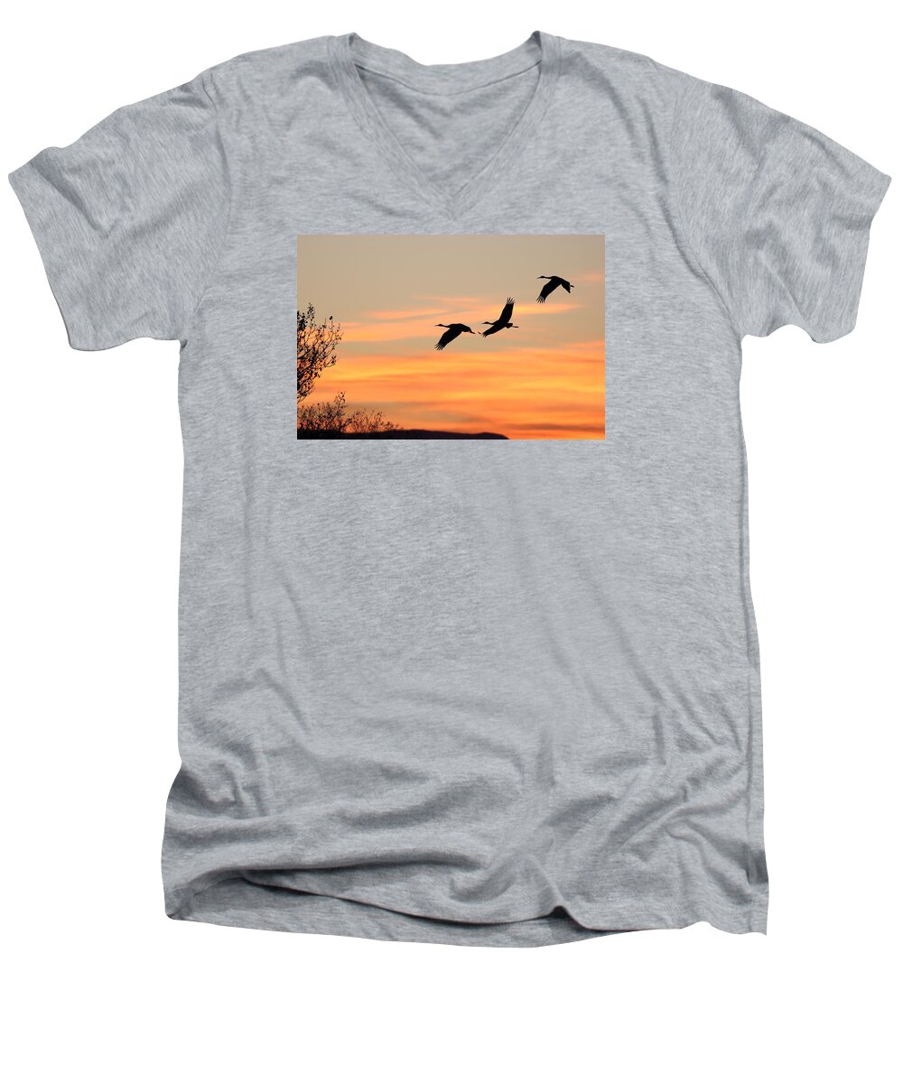 Sandhill Men's V-Neck T-Shirt featuring the photograph Sandhill Sunrise Three by Jean Clark