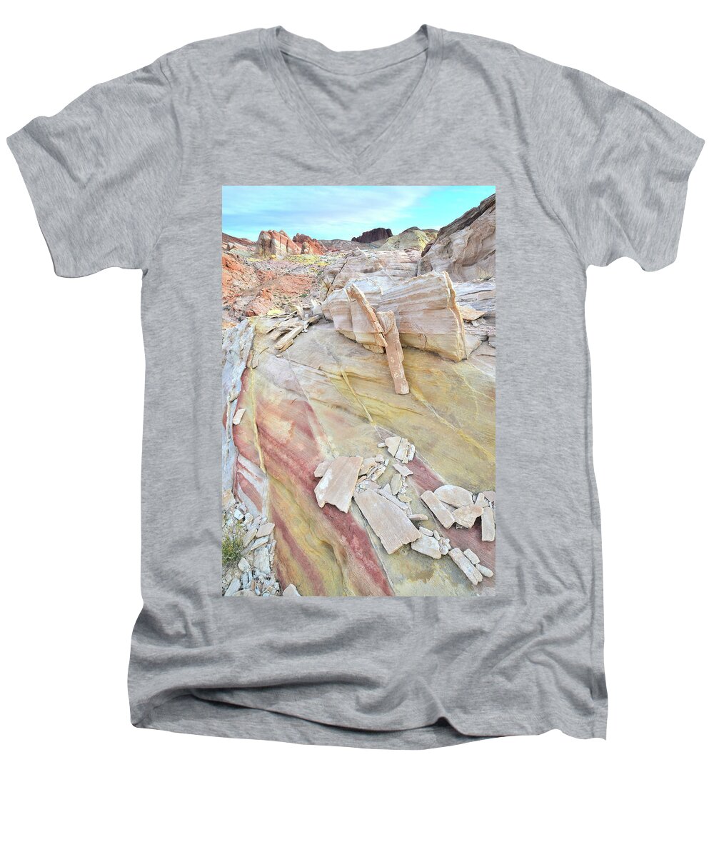 Valley Of Fire State Park Men's V-Neck T-Shirt featuring the photograph Sandstone Rainbow in Valley of Fire by Ray Mathis