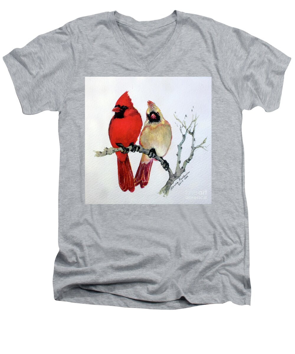 Cardinal Men's V-Neck T-Shirt featuring the painting Sassy Pair by Marcia Baldwin