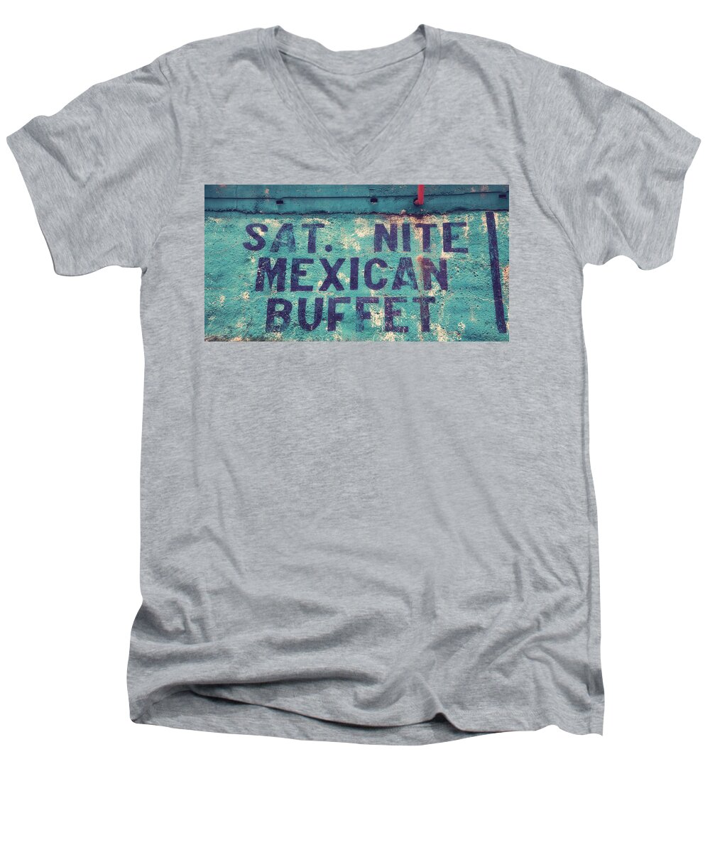 Diner Advertisement Men's V-Neck T-Shirt featuring the photograph Saturday Nite Mexican Buffet by Toni Hopper