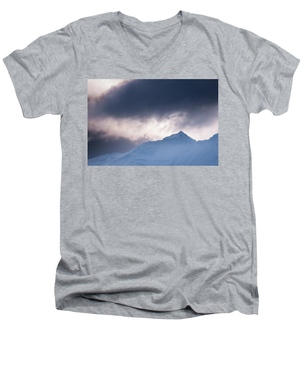 Iceland Men's V-Neck T-Shirt featuring the photograph Savage Mountain by Geoff Smith