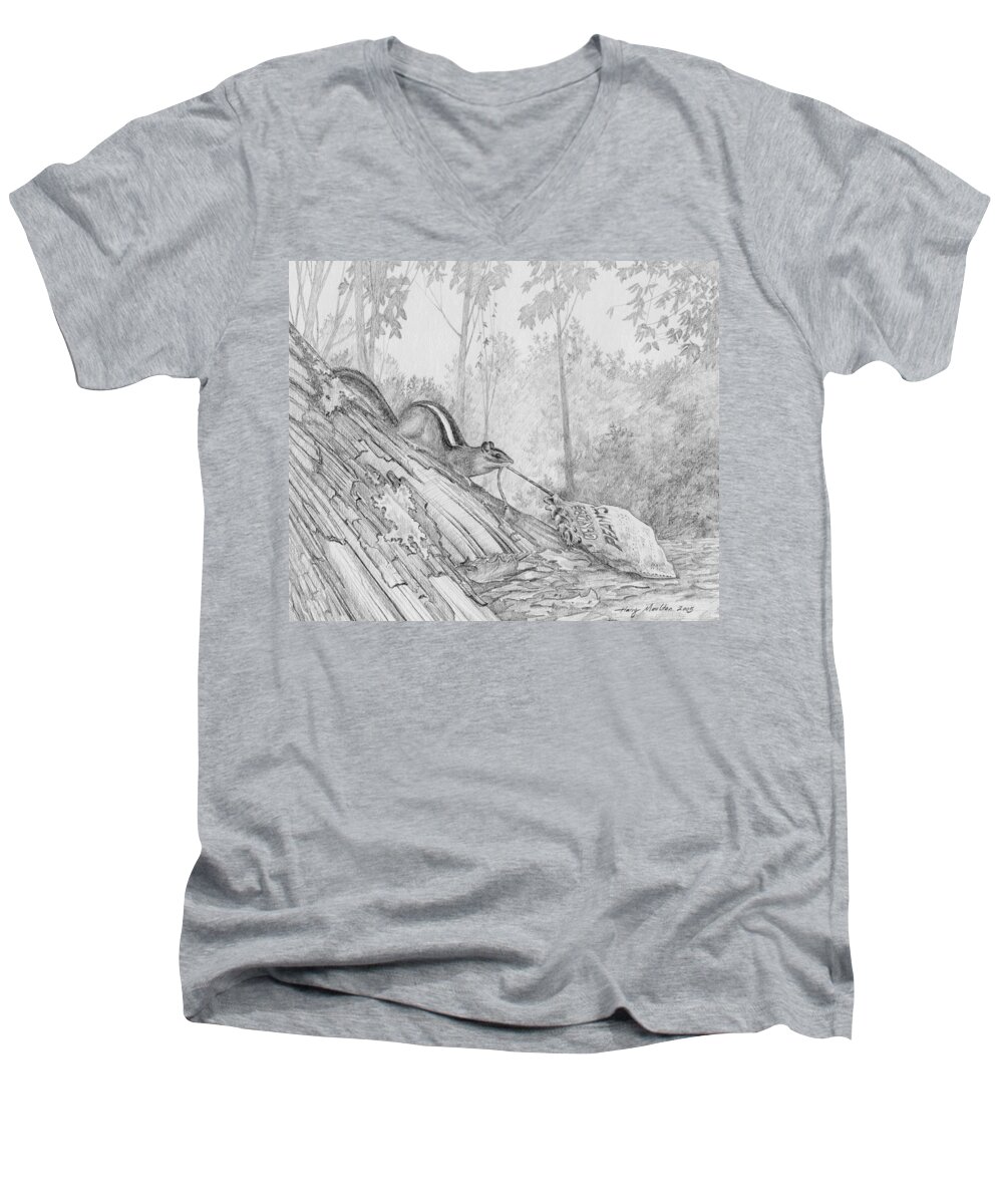 Animal Men's V-Neck T-Shirt featuring the drawing Score by Harry Moulton
