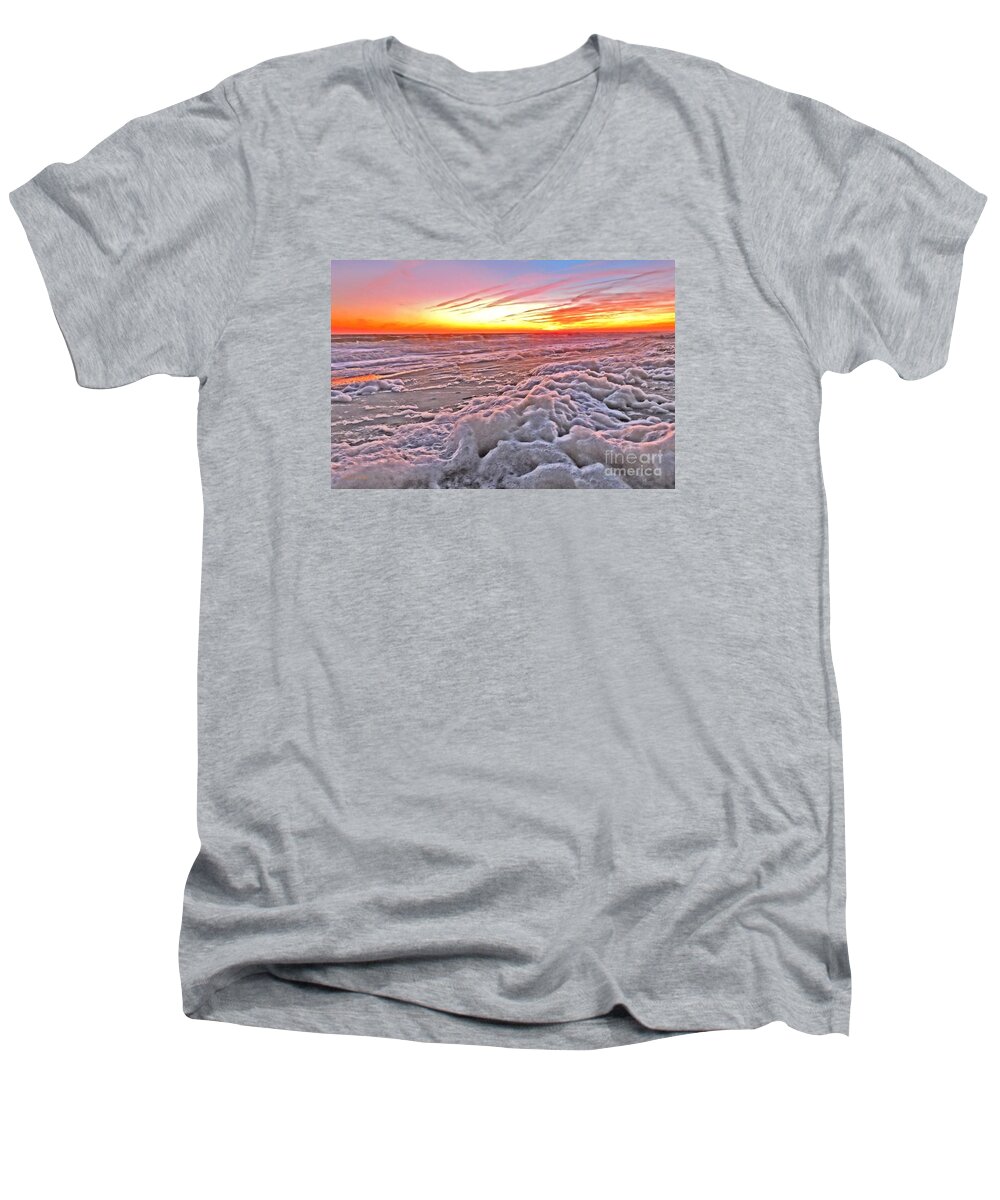 Art Men's V-Neck T-Shirt featuring the photograph Sea Foam Sunset by Shelia Kempf