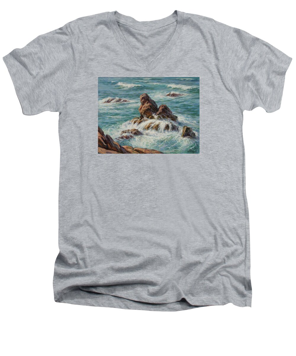 Seascape Men's V-Neck T-Shirt featuring the painting Sea Symphony. Part 3. by Serguei Zlenko