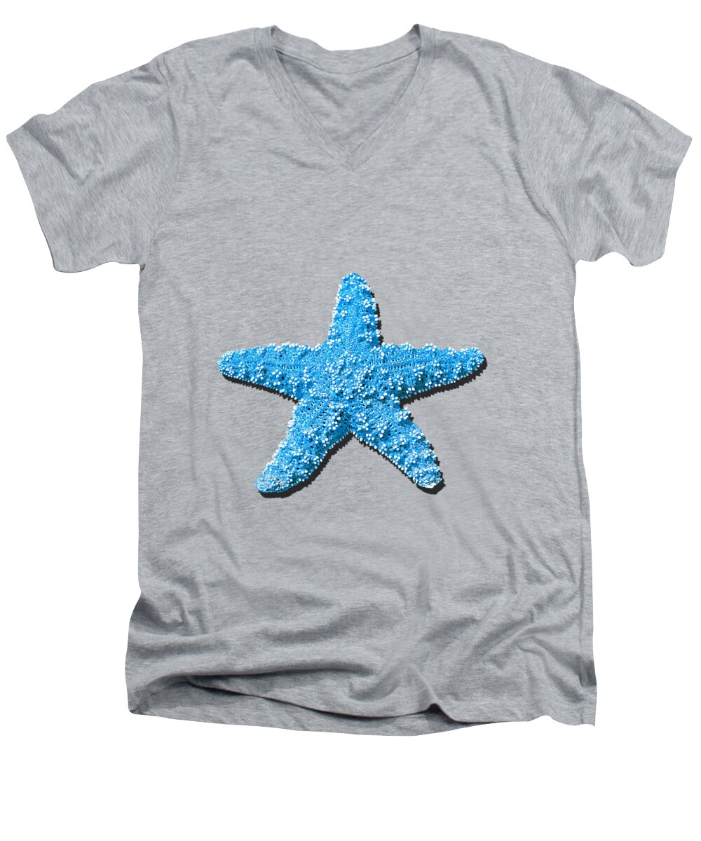 Starfish Men's V-Neck T-Shirt featuring the photograph Sea Star Light Blue .png by Al Powell Photography USA