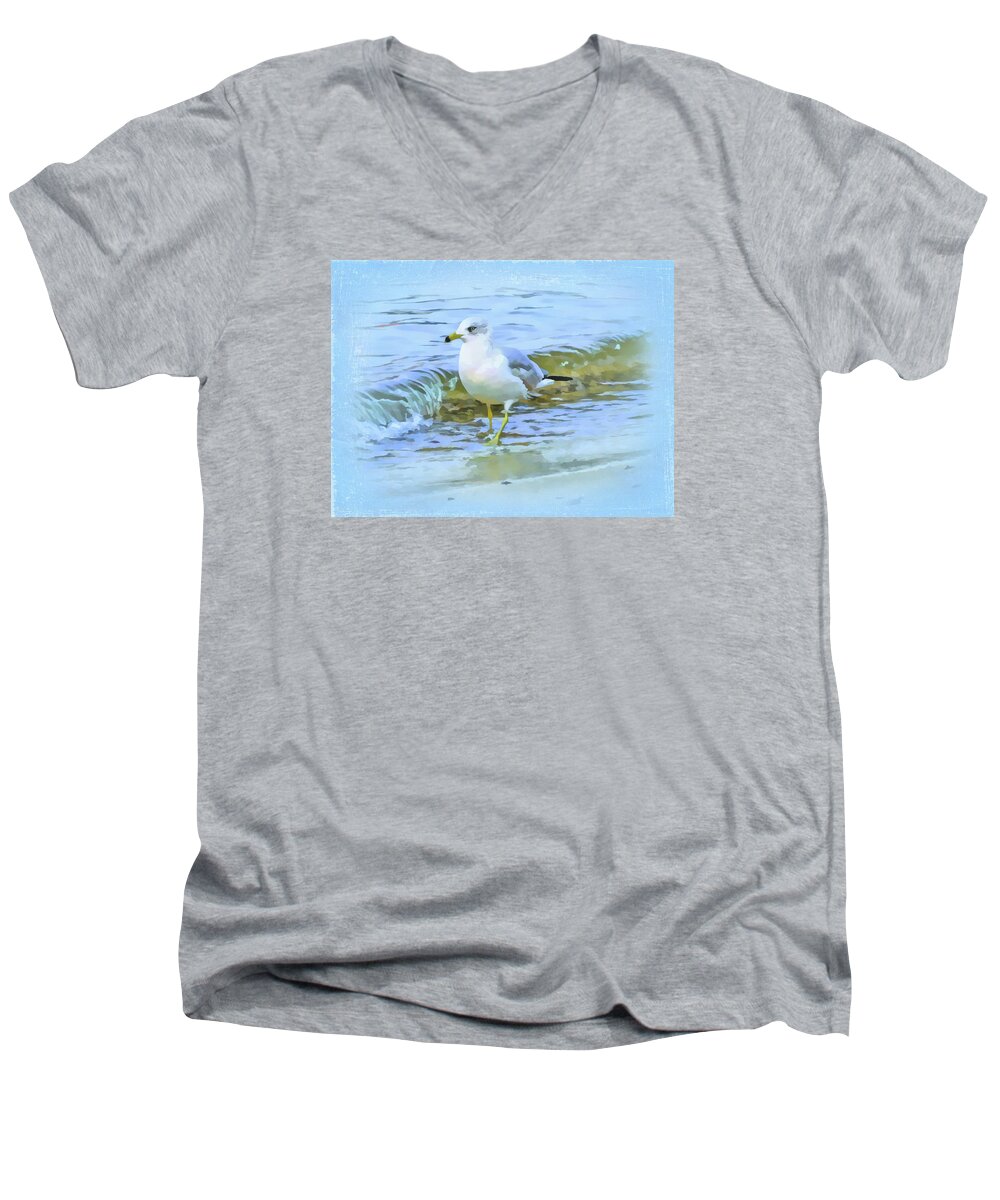 Animals Men's V-Neck T-Shirt featuring the digital art Seagull by Nina Bradica