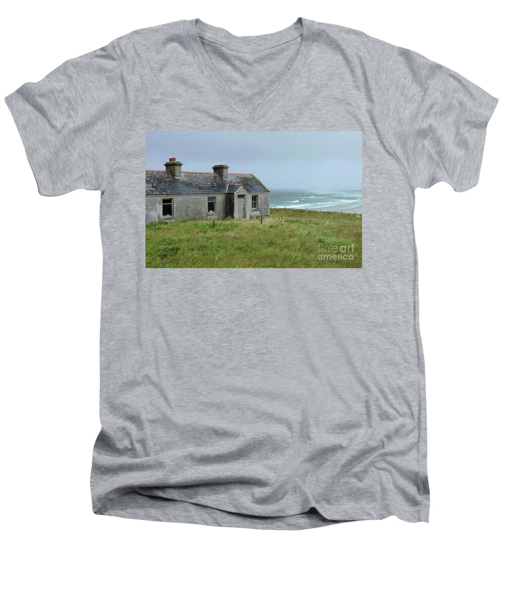 Cottage Ocean Belmullet Wildatlanticway Mayo Ireland Seaside Scenic Photography Prints Canvas Cards Men's V-Neck T-Shirt featuring the photograph Seaside cottage Belmullet by Peter Skelton