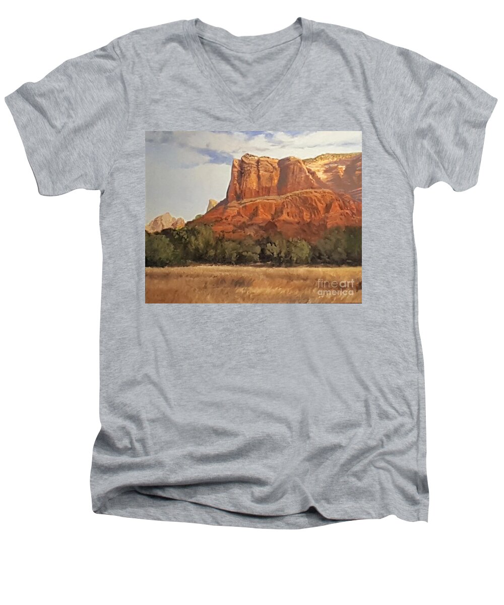 Arizona Landscape Men's V-Neck T-Shirt featuring the painting Sedona Afternoon In May by Jessica Anne Thomas