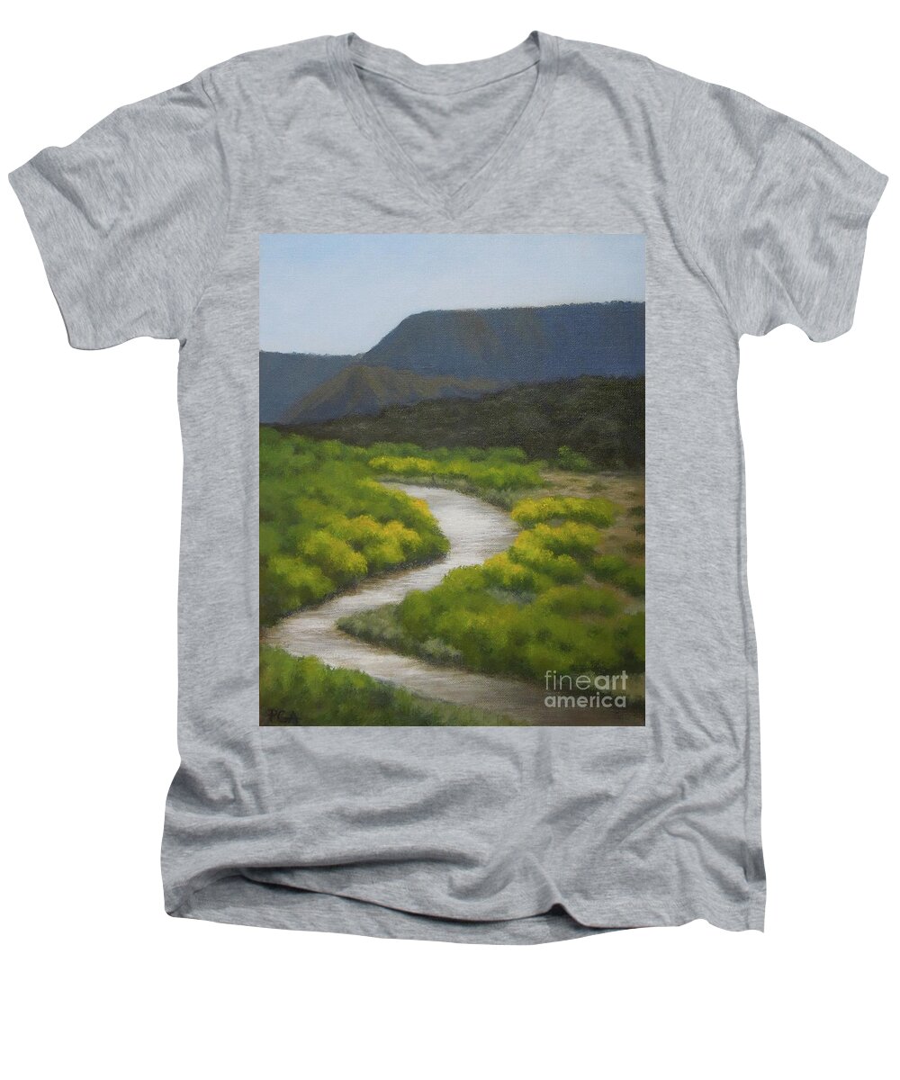 New Mexico Men's V-Neck T-Shirt featuring the painting September on the Rio Chama by Phyllis Andrews