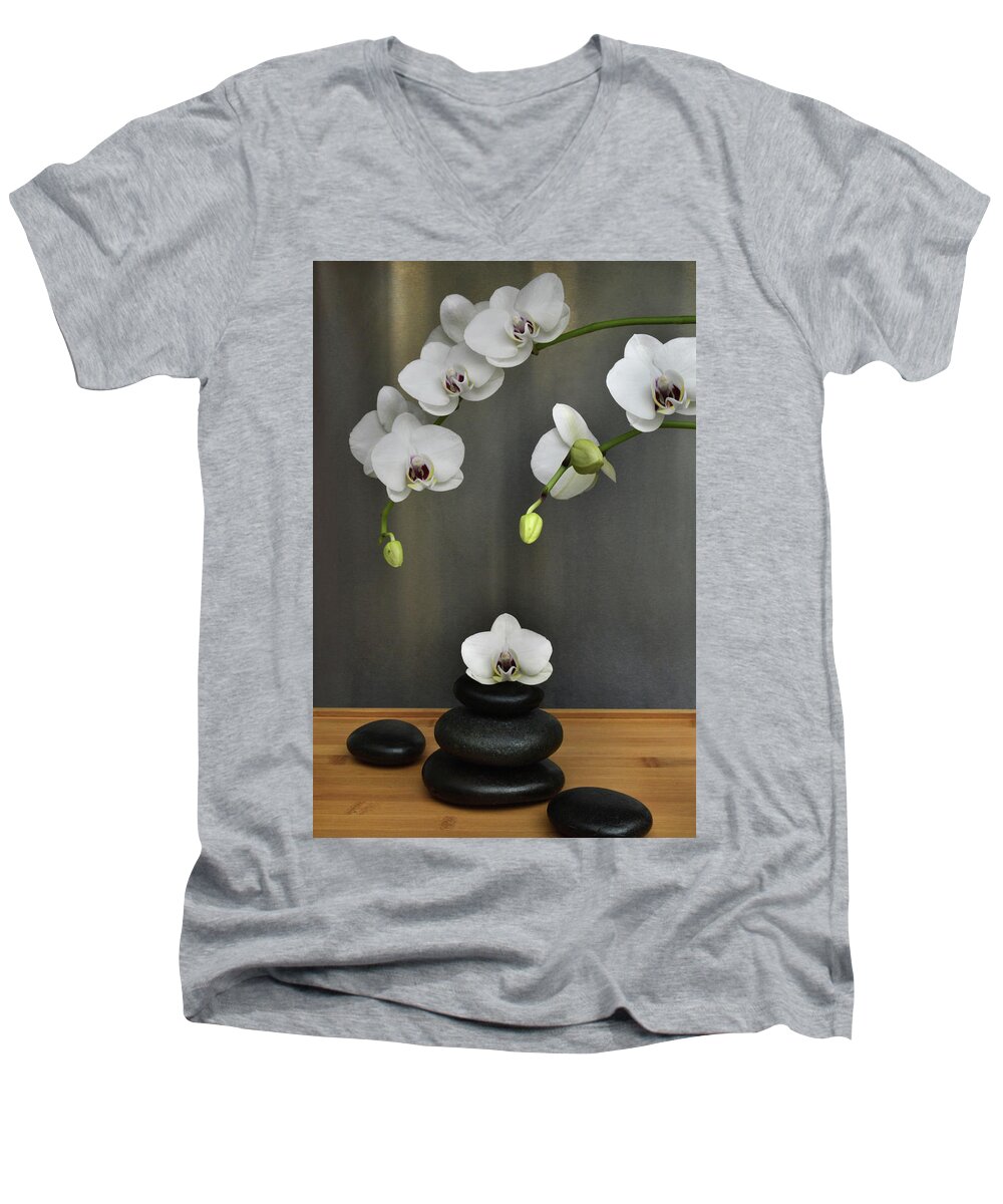 Orchid Men's V-Neck T-Shirt featuring the photograph Serene Orchid by Terence Davis