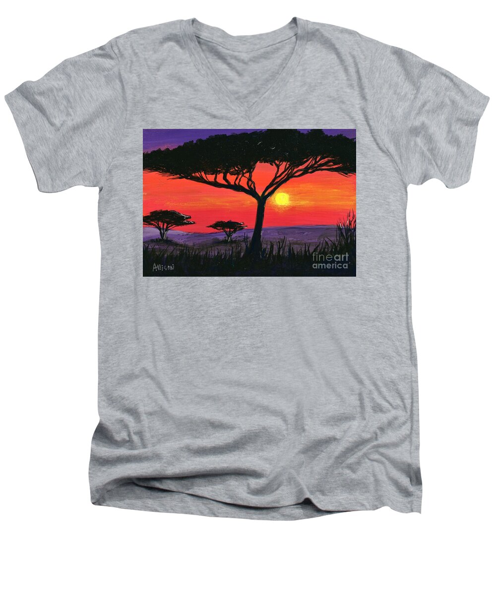 #africa #kalarari #landscapes #sunsets #botswana #sunsets Men's V-Neck T-Shirt featuring the painting Kalahari by Allison Constantino