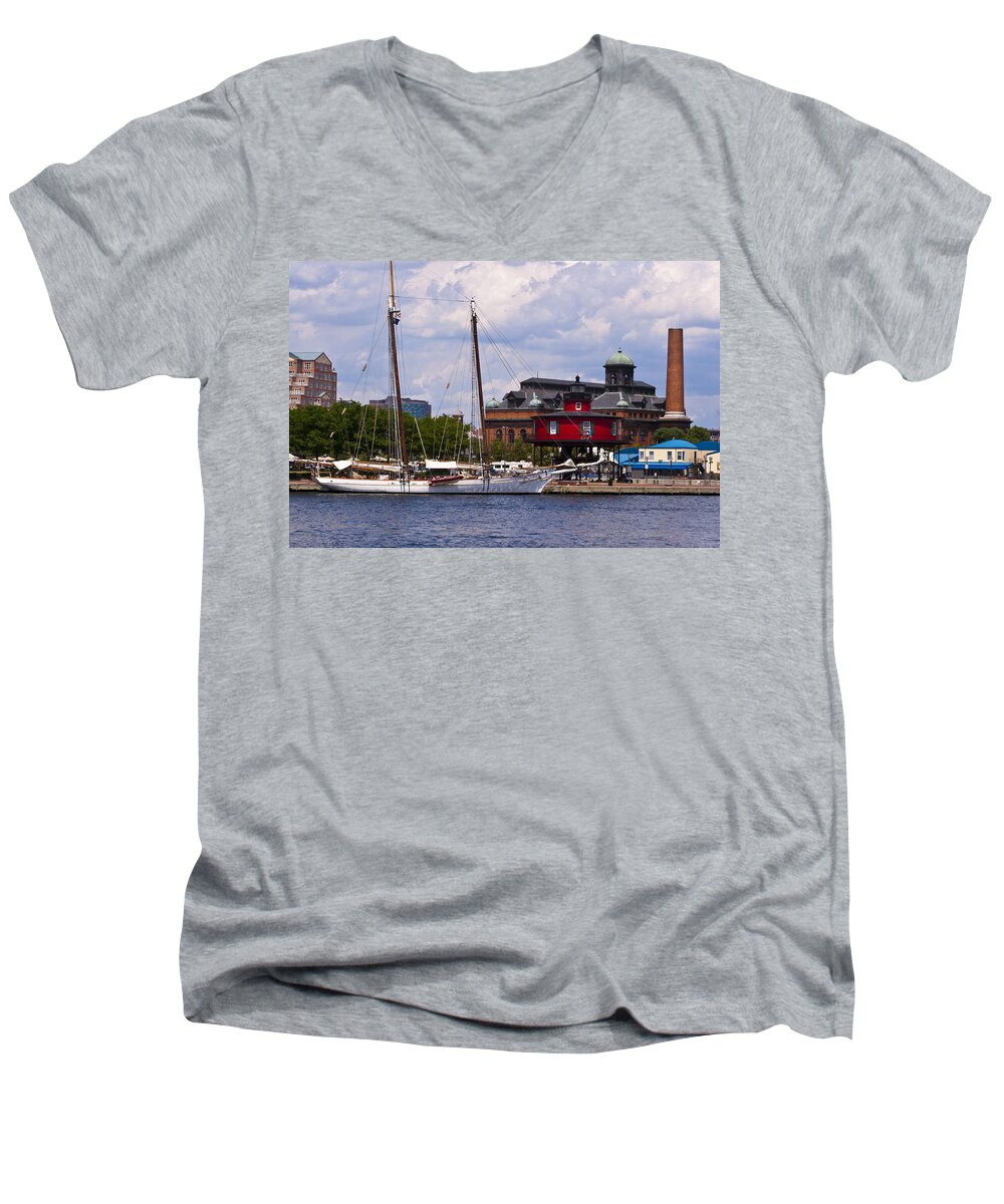 Seven Foot Knoll Men's V-Neck T-Shirt featuring the photograph Seven Foot Knoll Lighthouse - Baltimore by Lou Ford