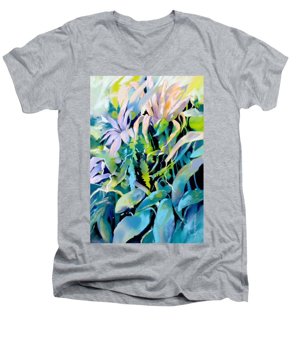 Abstract Men's V-Neck T-Shirt featuring the painting Shadowed Delight by Rae Andrews
