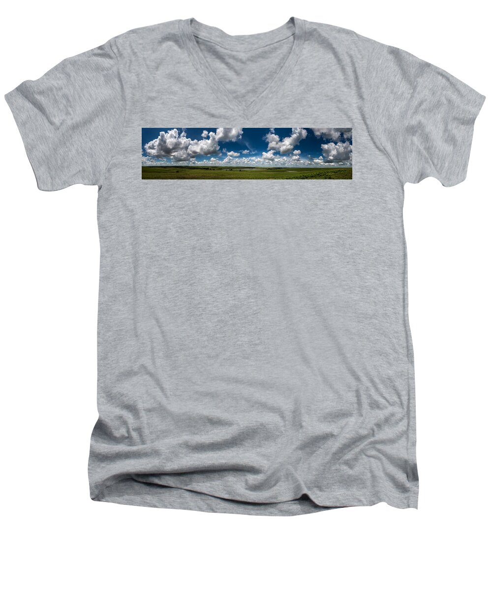 Dirty Kanza 200 Men's V-Neck T-Shirt featuring the photograph Sharps Creek Road Panorama by Eric Benjamin
