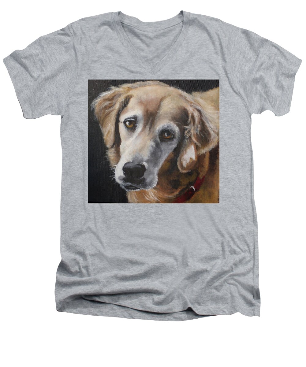 Golden Retriever Men's V-Neck T-Shirt featuring the painting Shea VT 2 by Carol Russell
