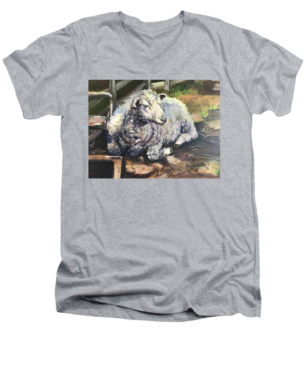 Sheep Men's V-Neck T-Shirt featuring the painting Sheep by Gloria Smith