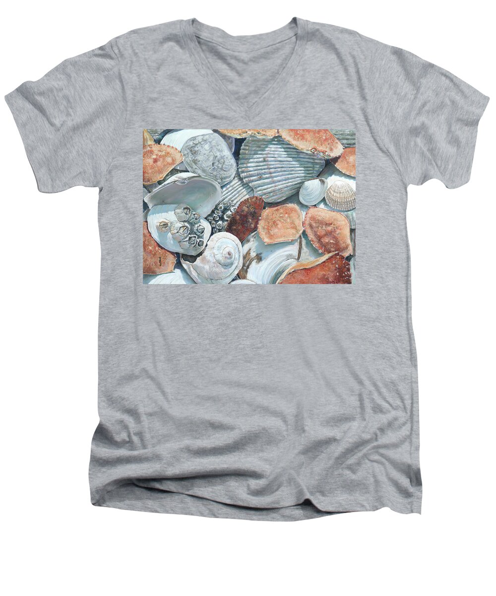 Birdseye Art Studio Men's V-Neck T-Shirt featuring the painting Shells of the Puget Sound by Nick Payne