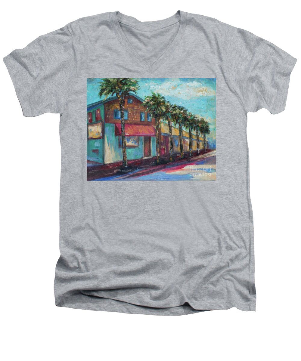 Local Business Men's V-Neck T-Shirt featuring the painting Shorelines and Pete's by Linda Olsen